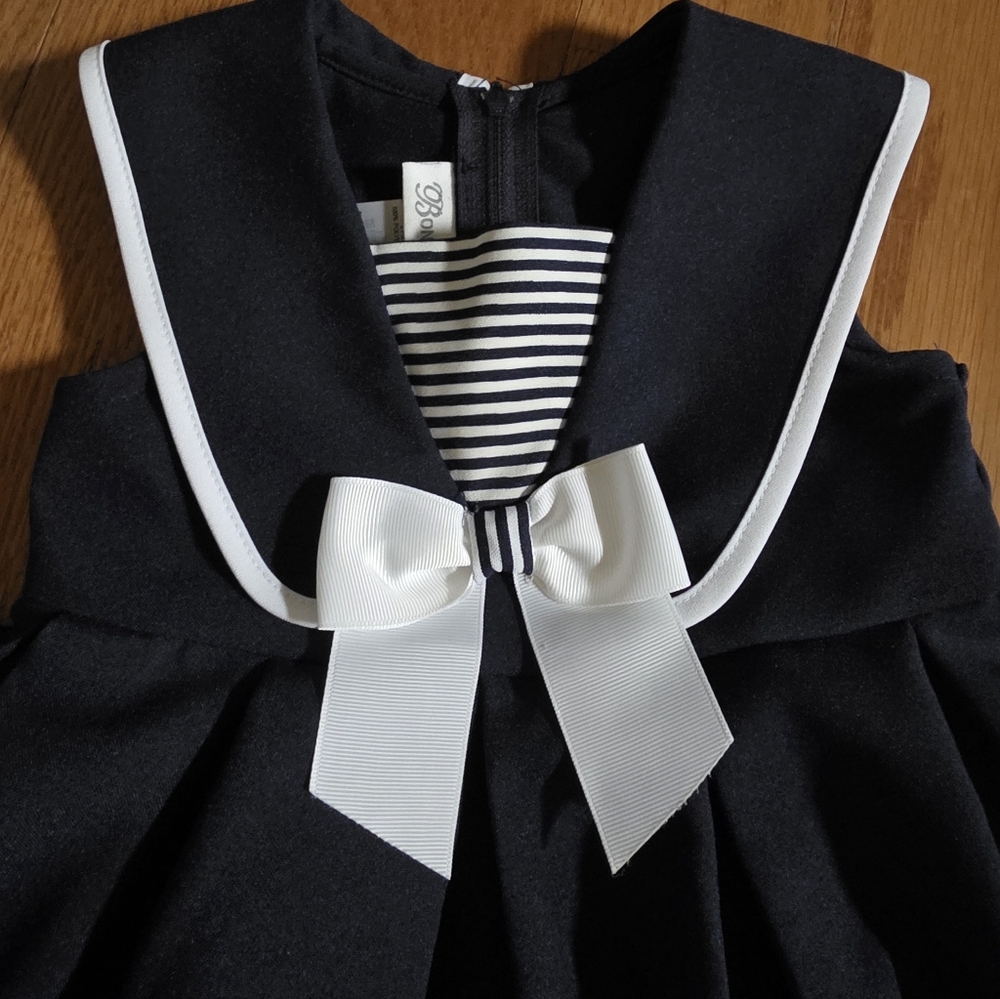 NWT {Bonnie Jean} Sleeveless Nautical Poplin Collar to Box Pleat Dress & Shorts - Picture 5 of 7